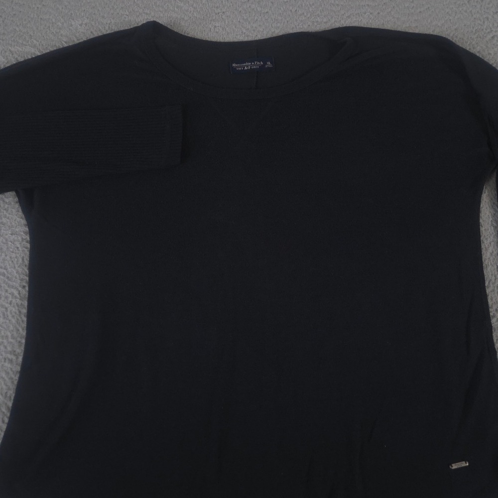 Abercrombie & Fitch Top Womens XL Black Soft A&F Cozy Ribbed Sleeve Curved Hem